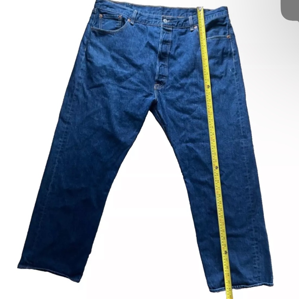 Levis 501 Original Button Fly Jeans Men's 44x32 Dark Wash Blue Distressed Denim